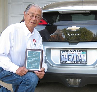 Andrew Frank and the Chevy Volt PHEV that he drives - 2012.